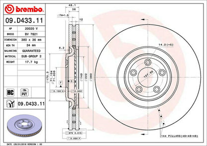 brembo BRAKE DISC JAGUAR Fタイプ J60MA 2013/05〜 フロント左右セット 09.D433.11