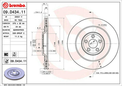 brembo BRAKE DISC JAGUAR Fタイプ J60MA 2013/05〜 リア左右セット 09.D434.11
