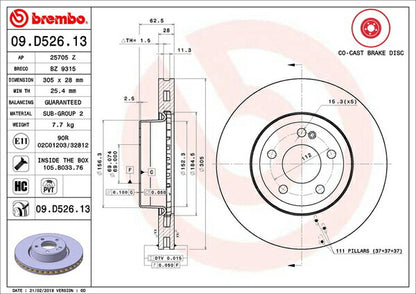 brembo BRAKE DISC MERCEDES BENZ Cクラス W205(セダン) 205042C 2014/07〜2018/07 フロント左右セット 09.D526.13