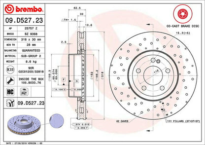 brembo BRAKE DISC MERCEDES BENZ Cクラス W205(ワゴン) 205240C 2014/10〜2019/10 フロント左右セット 09.D527.23