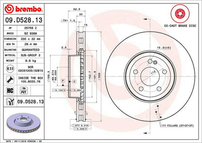 brembo BRAKE DISC MERCEDES BENZ CLSクラス C257 257314 フロント左右セット 09.D528.13