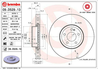 brembo BRAKE DISC MERCEDES BENZ GLC X253 253946C 2016/02〜 フロント左右セット 09.D529.13