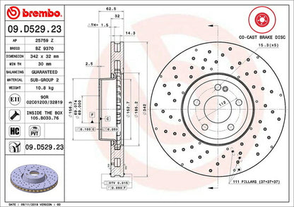 brembo BRAKE DISC MERCEDES BENZ CLSクラス C257 257314 フロント左右セット 09.D529.23