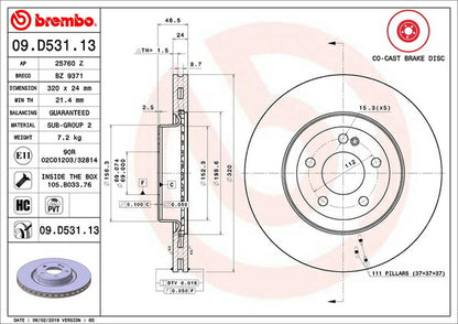 brembo BRAKE DISC MERCEDES BENZ GLC X253 253946C 2016/02〜2019/10 リア左右セット 09.D531.13