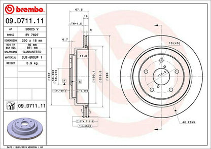 brembo BRAKE DISC スバル インプレッサWRX STi GDB 2004/06〜2007/11 リア左右セット 09.D711.11