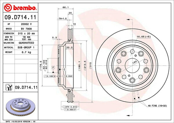 brembo BRAKE DISC レクサス LS460 USF41 2006/08〜2017/10 リア左右セット 09.D714.11