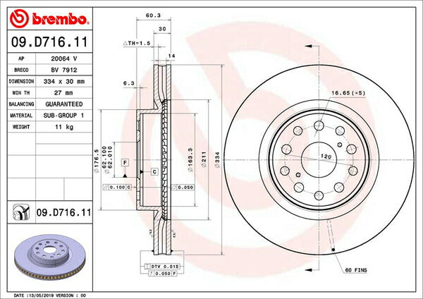 brembo BRAKE DISC レクサス LS460 USF40 2006/08〜2017/10 フロント左右セット 09.D716.11