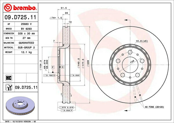 brembo BRAKE DISC VOLVO XC90 CB8444AW 2005/08〜 フロント左右セット 09.D725.11