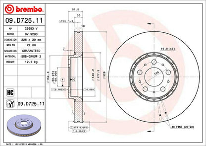 brembo BRAKE DISC VOLVO XC90 CB8444AW 2005/08〜 フロント左右セット 09.D725.11