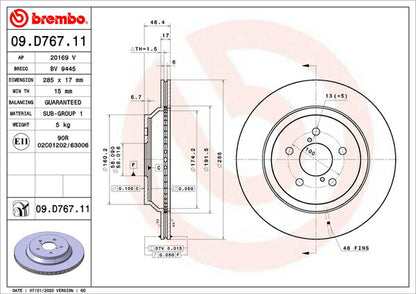 brembo BRAKE DISC スバル インプレッサXV GT3/GT7 2017/05〜 リア左右セット 09.D767.11