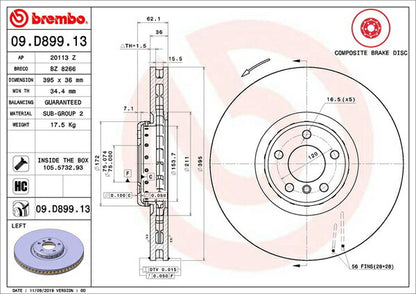 brembo BRAKE DISC BMW X6 E71 GZ44 2010/05〜2014/08 フロント左右セット 09.D899.13