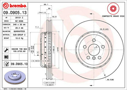 brembo BRAKE DISC BMW G30 JA20P 2017/02〜 フロント左右セット 09.D905.13