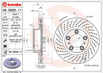 brembo BRAKE DISC PORSCHE ケイマン 982H1/982J1 2016/04〜 フロント左右セット 09.D930.11