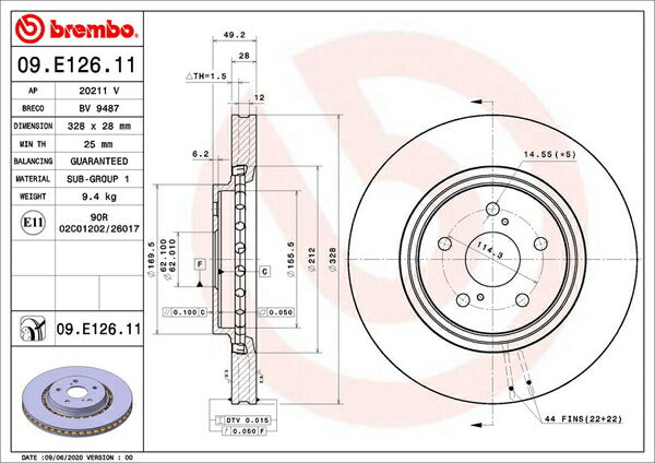 brembo BRAKE DISC レクサス RX450h GYL20W/GYL25W/GYL26W 2015/09〜 フロント左右セット 09.E126.11