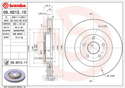 brembo BRAKE DISC JEEP グランドチェロキー WH61 2006/09〜2011 フロント左右セット 09.N212.11