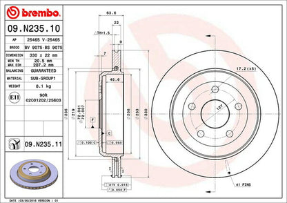 brembo BRAKE DISC JEEP グランドチェロキー WK36/WK36A/WK36T/WK36TA 2011/03〜 リア左右セット 09.N235.11