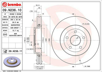 brembo BRAKE DISC JEEP グランドチェロキー WK36/WK36A/WK36T/WK36TA 2011/03〜 フロント左右セット 09.N236.11