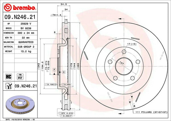 brembo BRAKE DISC JEEP グランドチェロキー WK57A/WK64 2011/03〜 フロント左右セット 09.N246.21