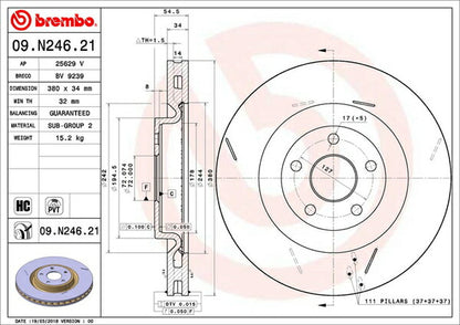 brembo BRAKE DISC JEEP グランドチェロキー WK57A/WK64 2011/03〜 フロント左右セット 09.N246.21