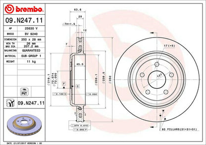 brembo BRAKE DISC JEEP グランドチェロキー WK57A/WK64 2011/03〜 リア左右セット 09.N247.11