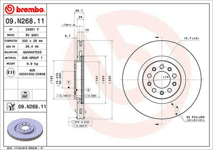 brembo BRAKE DISC JEEP チェロキー KL32/KL32L 2014/05〜 フロント左右セット 09.N268.11