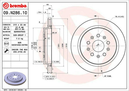 brembo BRAKE DISC CADILLAC CTS X322A 2008/01〜2014/03 リア左右セット 09.N286.11