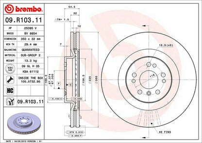 brembo BRAKE DISC MERCEDES BENZ Mクラス W164 164172C 2007/12〜2012/06 フロント左右セット 09.R103.11