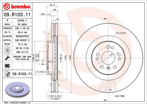 brembo BRAKE DISC MERCEDES BENZ Rクラス W251 251072 2007/10〜 フロント左右セット 09.R103.11