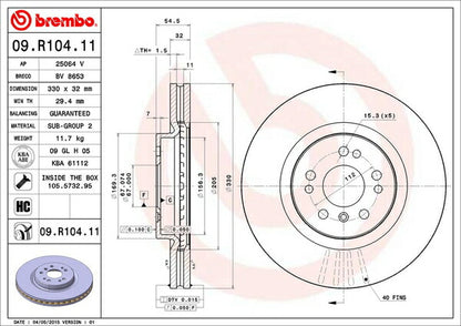 brembo BRAKE DISC MERCEDES BENZ Rクラス W251 251075 2006/03〜2007/10 フロント左右セット 09.R104.11