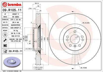brembo BRAKE DISC MERCEDES BENZ GLクラス X164 164828 2006/10〜2013/04 フロント左右セット 09.R105.11