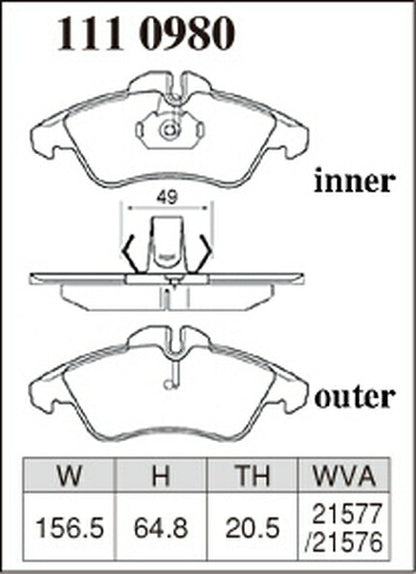 DIXCEL ブレーキパッド Pタイプ MERCEDES BENZ W638 638230/638234/638244/638280/638294 1998〜2003/10 フロント左右セット 1110980