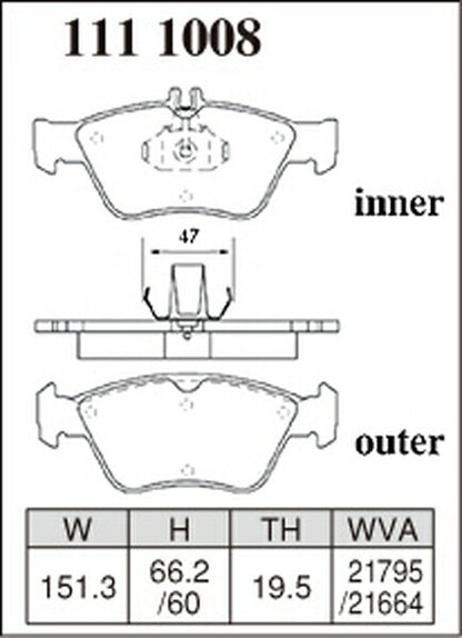DIXCEL ブレーキパッド Pタイプ MERCEDES BENZ W210(ワゴン) 210262 2000/08〜2003/07 フロント左右セット 1111008