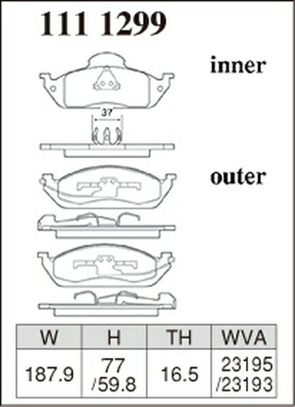 DIXCEL ブレーキパッド Pタイプ MERCEDES BENZ W163 163154 1997〜2003/02 フロント左右セット 1111299