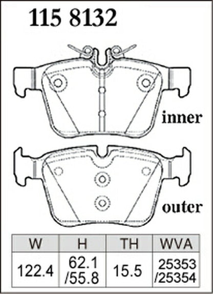 DIXCEL ブレーキパッド Xタイプ MERCEDES BENZ W205(ワゴン) 205214/205214C 2018/06〜 リア左右セット 1158132