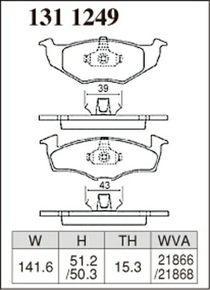 DIXCEL ブレーキパッド Mタイプ VOLKSWAGEN ゴルフIII/ヴェント 1HAAZ 1996/10〜1997/08 フロント左右セット 1311249