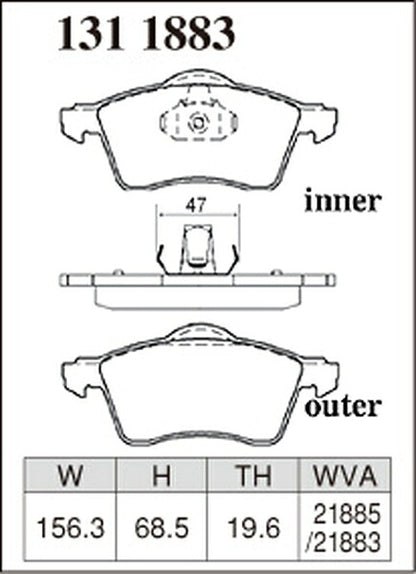 DIXCEL ブレーキパッド Xタイプ VOLKSWAGEN ヴァナゴン/トランスポーター 70AAF/70ACU 1998〜1998 フロント左右セット 1311883