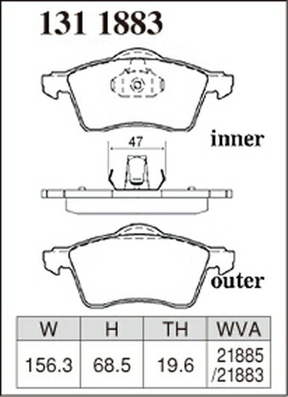 DIXCEL ブレーキパッド Zタイプ VOLKSWAGEN ヴァナゴン/トランスポーター 70AAF/70ACU 1999〜2002 フロント左右セット 1311883