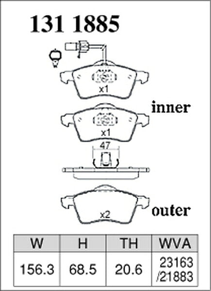 DIXCEL ブレーキパッド Pタイプ VOLKSWAGEN ヴァナゴン/トランスポーター 70AAF/70ACU 1999〜2002 フロント左右セット 1311885