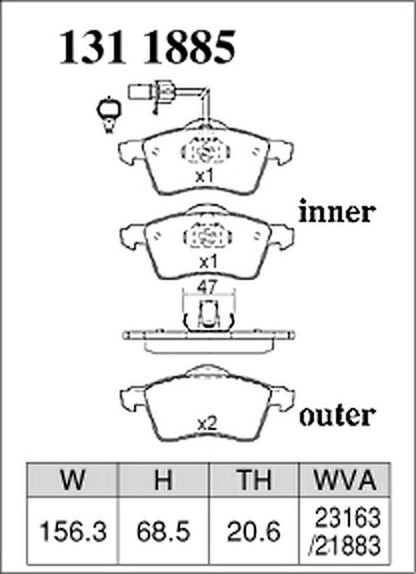 DIXCEL ブレーキパッド Pタイプ VOLKSWAGEN ヴァナゴン/トランスポーター 70AAF/70ACU 1999〜2002 フロント左右セット 1311885