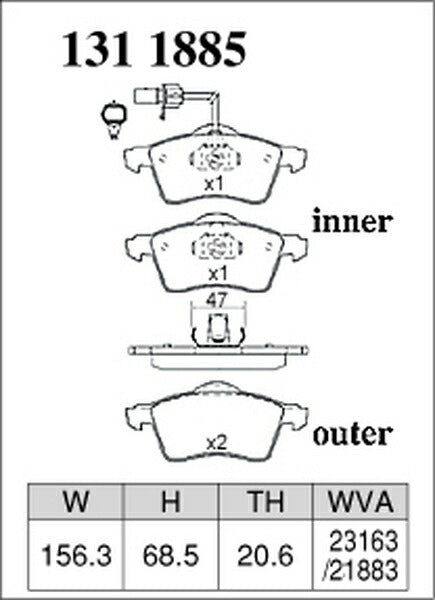 DIXCEL ブレーキパッド Zタイプ VOLKSWAGEN ヴァナゴン/トランスポーター 70AAF/70ACU 1999〜2002 フロント左右セット 1311885