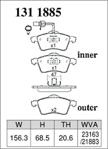 DIXCEL ブレーキパッド Zタイプ VOLKSWAGEN ヴァナゴン/トランスポーター 70AAF/70ACU 1999〜2002 フロント左右セット 1311885