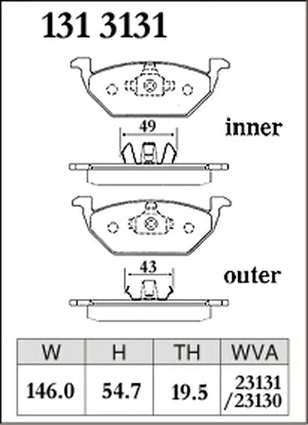 DIXCEL ブレーキパッド Mタイプ AUDI A3 8LAGN/8LAPG 1998/01〜2003/08 フロント左右セット 1313131