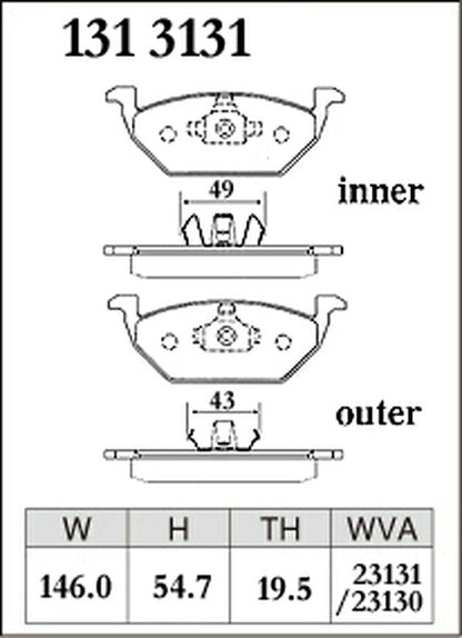 DIXCEL ブレーキパッド Mタイプ AUDI A3 8LAGN/8LAPG 1998/01〜2003/08 フロント左右セット 1313131