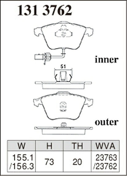 DIXCEL ブレーキパッド ESタイプ AUDI A6(C5) 4BAZAF/4BARES/4BBESS 2002〜2004 フロント左右セット 1313762