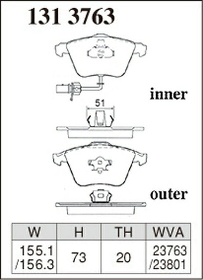 DIXCEL ブレーキパッド Pタイプ AUDI A4(B7) 8EBWEF 2007/01〜2008/03 フロント左右セット 1313763