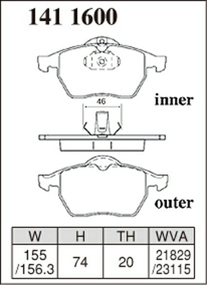DIXCEL ブレーキパッド Xタイプ SAAB 9-3 DB204/DB205/DB234/DB235 1998〜2003 フロント左右セット 1411600