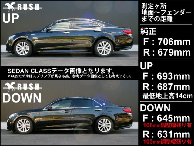 RUSH SEDAN CLASS クラウン ARS210 GRS210 GRS214 AWS210 H24〜H30 車高調キット 1台分セット