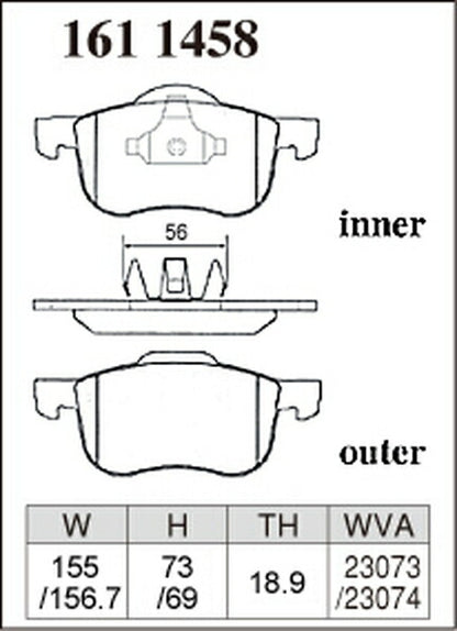 DIXCEL ブレーキパッド Mタイプ VOLVO V70(II) SB5244AW/SB5254AW 2000/04〜2007/11 フロント左右セット 1611458