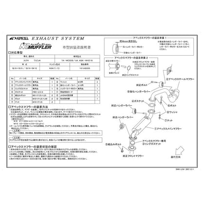 APEXi N1 evolution ワゴンR TA-MC22S 2002/09〜2003/09 【161AS006】 マフラー アペックス N1エボリューション