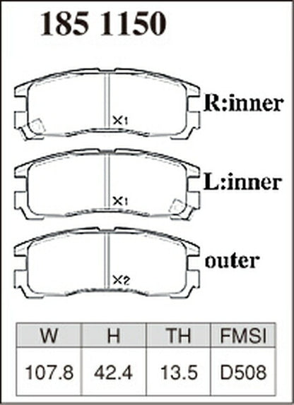DIXCEL ブレーキパッド Zタイプ CADILLAC セビル AK34K/AK34J 1997 リア左右セット 1851150